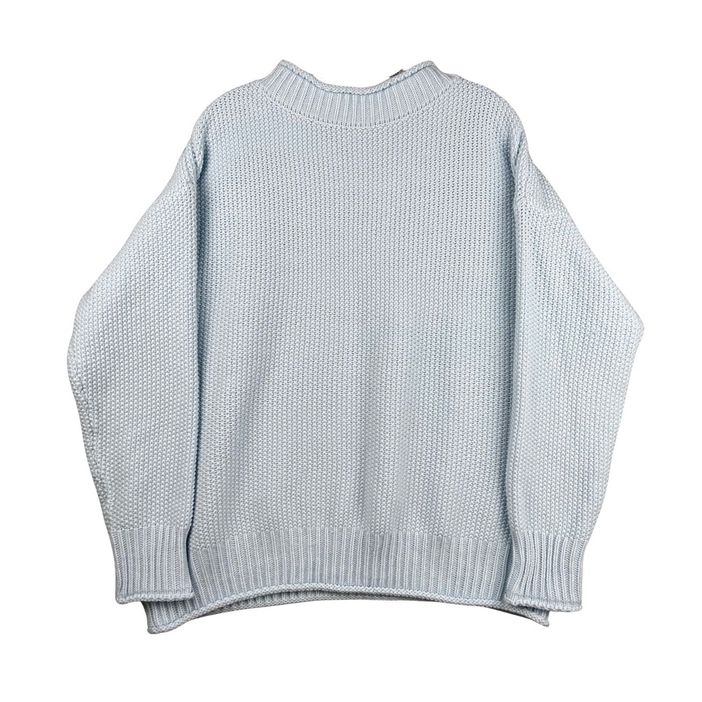 Womens Knit Sweater Pullover Crew Neck Long Sleeve Cozy Casual Blue Size Large